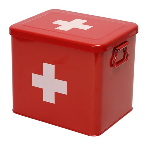 Botiquín de Casa, Caja Organizadora de Medicamentos de Metal con 2 Niveles y Bandeja Extraíble - Portátil y Duradero para Emergencias, Color Rojo
