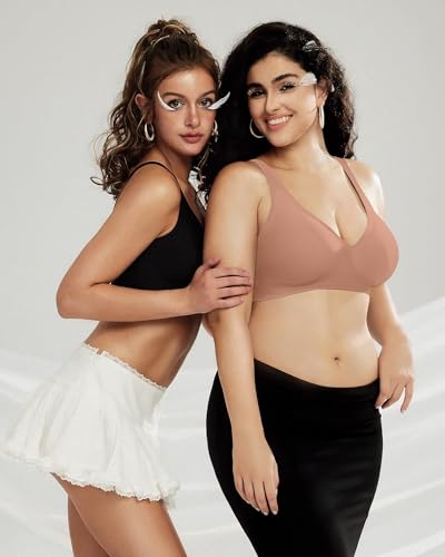 Image of OEAK Womens Deep V Bras Wireless Comfortable Bra Supportive No Underwire Bras Tshirt Push Up Bralettes Plunge Seamless Bra
