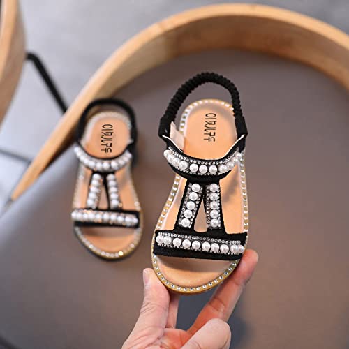 Little Girl Sandals Infant Single Girls Pearl Roman Baby Crystal Princess Kids Sandals Shoes Toddler Baby Shoes (Black, 10 Little Kid)3