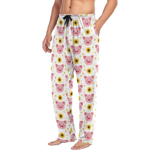 Men's Pajama Pants Sunflower Pig Pajama Pants for Men PJs Bottoms Drawstring Pockets Cute Sleep Lounge Pants S4