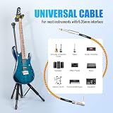 Linrax XB1 Kabel Gitarowy 3m, Pleciony Przewód Gitarowy 6,35 mm, Kabel Instrumentalny do Gitary Basu Wzmacniacz Głośnik Klawiatura Mikser Korektor, Kabel Audio 1/4" TS, Prosty/Kątowy, Złoty Czerwony