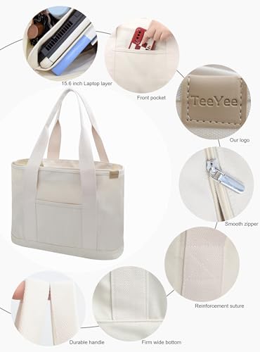 Image of TeeYee 16oz Canvas Tote Bag Casual Multi pockets Handbags Large Capacity Shopping Shoulder Bag with Pocket Bags Work Purses