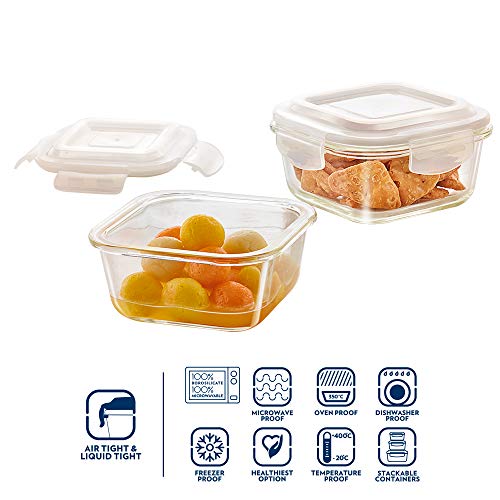 Borosil Klip-N-Store Set of 2 Microwave & Oven Safe Gift Set, Glass Storage Container, 320ml & 520ml Square, with Air Tight Lid (Transparent) 4 Borosil Klip-N-Store Set of 2 Microwave & Oven Safe Gift Set, Glass Storage Container, 320ml & 520ml Square, with Air Tight Lid (Transparent) - Image 4