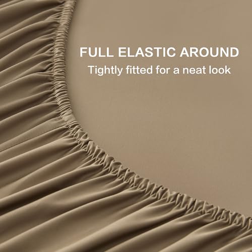 Image of Andency Taupe Queen Sheets Set 100% Viscose Derived from Bamboo | Cooling Summer Sheets, Deep Pocket Up to 16 inch, Silky Soft Hotel Luxury Breathable Bedding Sheets & Pillowcases