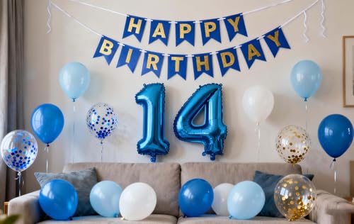 Luftballon 14. Geburtstag Blau Gold 14 Jahr Geburtstagsdeko Junge 14 Geburtstag Dekoration Blau 14. Geburtstagparty Deko Jungen Blau Gold 14. Geburtstagdeko Mädchen Jungen(14.)
