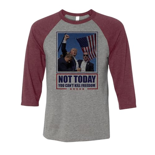 TeesAndTankYou Can't Kill Freedom Trump 2024 Three-Quarter Raglan Sleeve Baseball Shirt Unisex X-Small Grey/Maroon