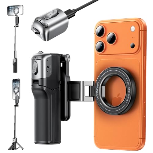 DIMONCOAT Mini 4-in-1 magnetic selfie stick — showing the zoom wheel and Bluetooth remote on the handle