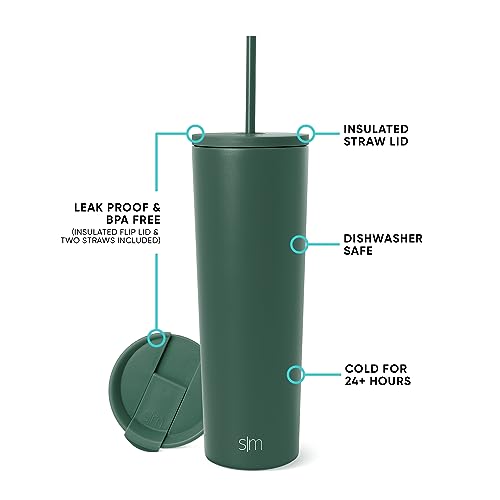 Image of Simple Modern Classic Tumbler with Straw Lid | Insulated Iced Coffee Cup Reusable Stainless Steel Water Bottle Travel Mug | Gifts for Women Men Her Him | 28oz | Forest