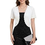 ZLIGXEA Bolero Corto para Mujer Delantero Abierto – Cardigan Ligero Cropped Casual Elegante de Primavera-Verano Tendencia en Encaje para Vestido Blanco L