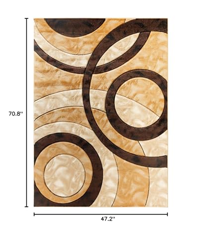 GLORY RUGS Area Rug Modern 4x6 Brown Circles Geometry Soft Hand Carved Contemporary Floor Carpet Fluffy Texture for Indoor Living Dining Room and Bedroom Area