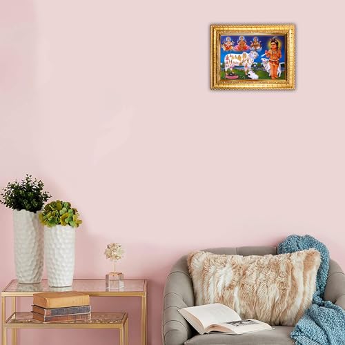 Image of Hawai Lord Shiva Kamdhenu Cow Home Decor Worship Use Wall Hanging Wooden Photo Frame, 8.5x7 inch, SFDI308 GLD FRM GRP