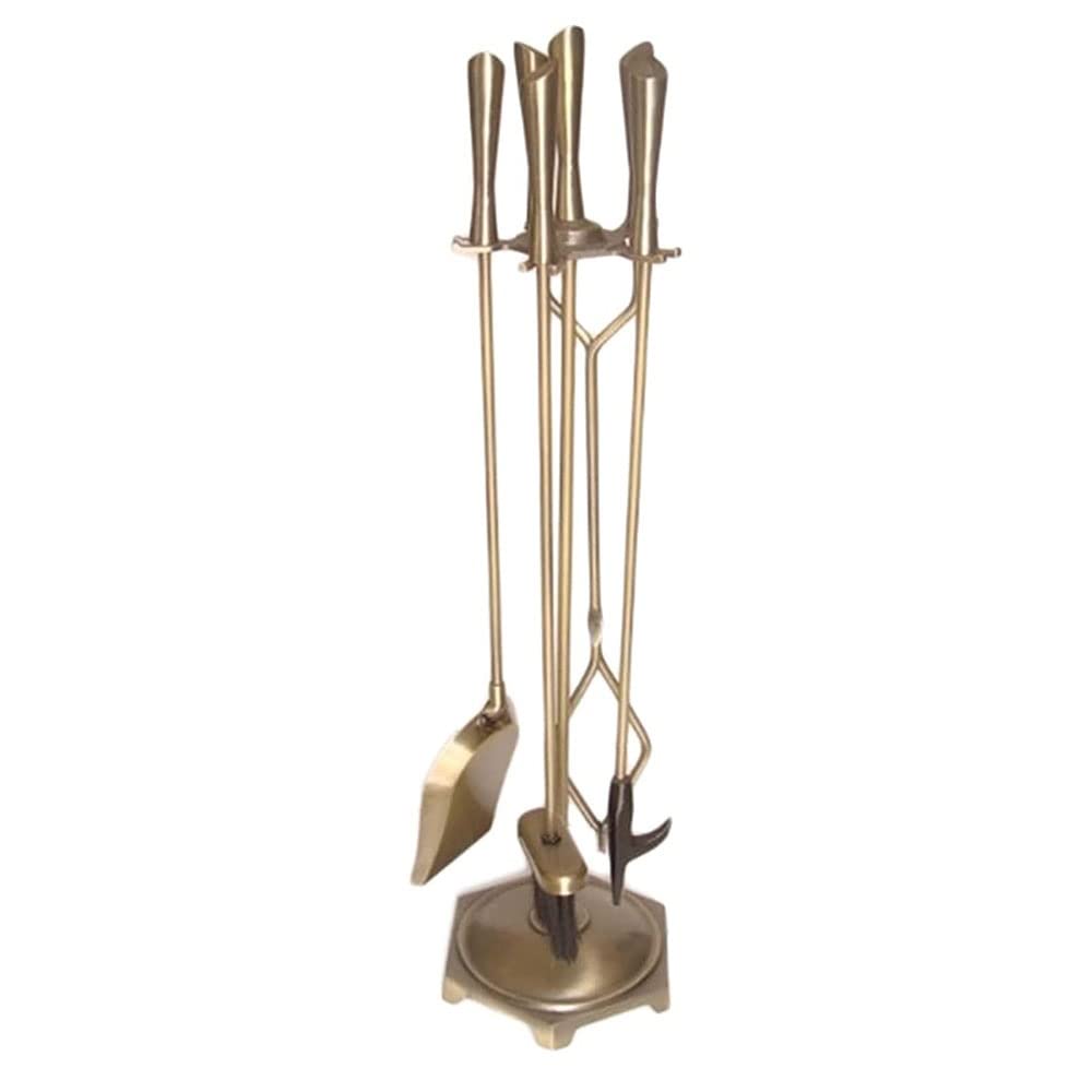 Set di attrezzi per camino, sedie a sdraio da patio, set di attrezzi per camino, 5 pezzi, porta-attrezzi per camino in ferro battuto, altezza 31", supporto per camino da interno ed esterno, pinze rus