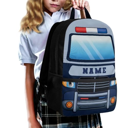 Custom Name Boys Backpacks Ages 4-6 Blue Police Car Kids School Bags for Boys for Kindergarten Large Capacity Kids Bookbag with Side Pockets Lightweight Outdoor Backpacks3