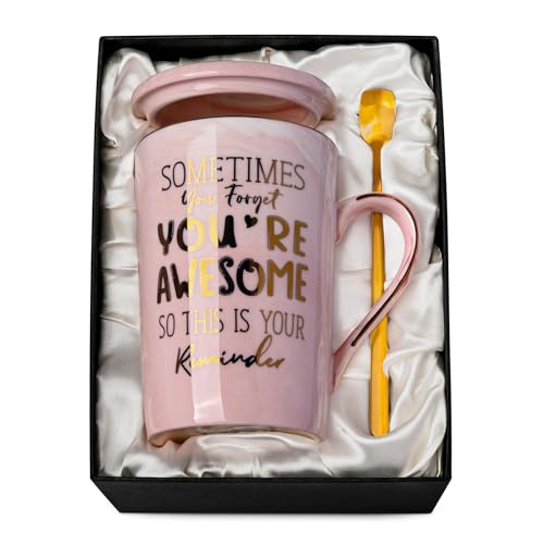Thank You Gifts for Women Inspirational Birthday Appreciation Gift for Coworkers Friend Boss Employee Teacher Mom You Forget Youre Awesome 14oz Ceramic Pink Gold Print Cup
