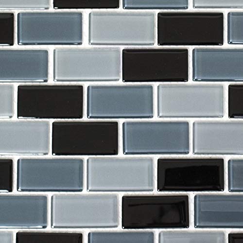 Mosaikfliese Transluzent schwarz Brick Glasmosaik Crystal schwarz MOS66-0208_f | 10 Mosaikmatten