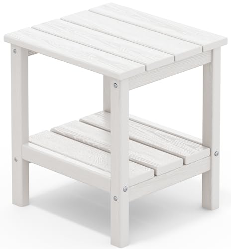 SERWALL 2-Tier HDPE Outdoor Side Table Weatherproof Rectangular Adirondack Side Table White