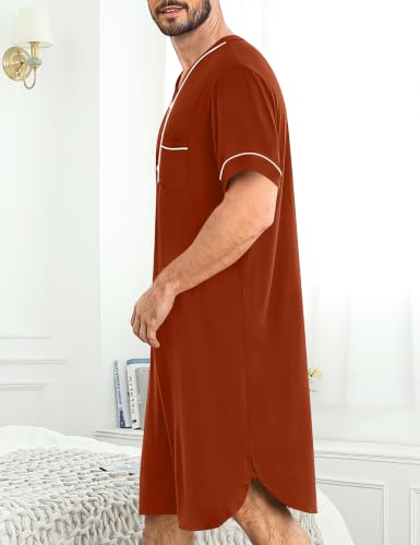 Image of SWOMOG Mens Nightgown Short Sleeve Lounge, Sleep Henley Shirt Pajama Big & Tall Nightshirt Comfy Nightwear M-3XL
