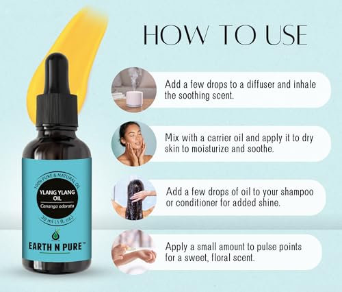 Image of Earth N Pure Ylang Ylang Essential Oil Natural and Therapeutic Grade for Aromatherapy, Hair Care and Skin Care 50 ml