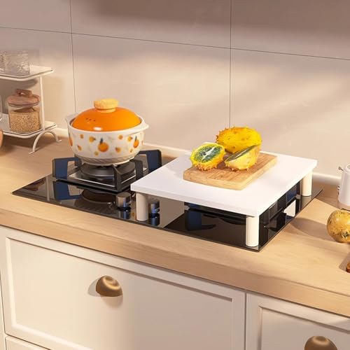 Tapa Encimera Gas de Madera, Protector Cocina Gas, Cubre Encimera, Tabla de Cortar, Protector de Horno, Cubierta de Madera para Fregadero de Cocina(White,50x40cm/20x16in)