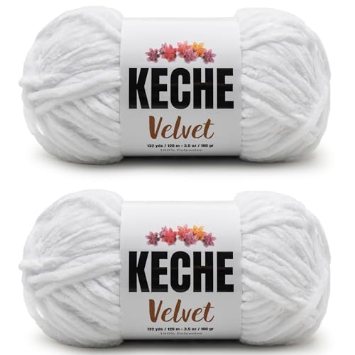 Image of Keche Velvet Yarn for Crocheting, Soft Chenille Bulky Baby Blanket Amigurumi Yarn 2x100 gr (2x132 yds) (2 Skeins) White