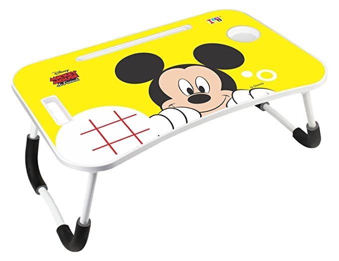 Trisha's Cartoon Pictures Injection Molding and Foldable Laptop Or Study Table with Cup Holder and Game for Unisex Kids (Mickey Mouse)