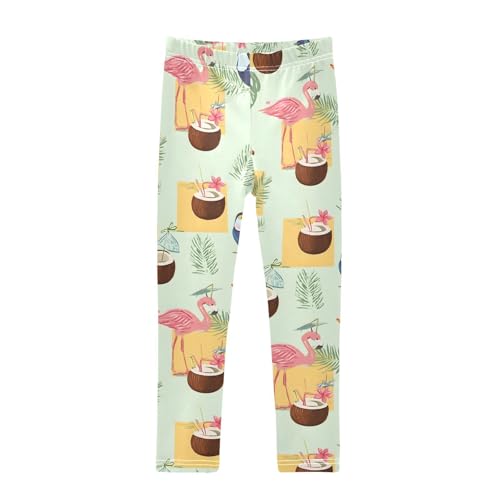 ALAZA Girls' Leggings Children's Yoga Pants Skinny Printed Dance The Toucan and Flamingo Comfortable 4T