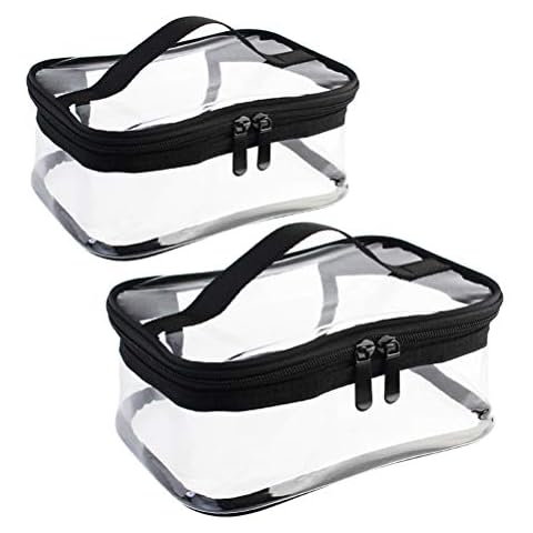 Wobe 2 Pack Portable Clear Makeup Bag Zipper Waterproof Cosmetics Bag Transparent Travel Storage Carry Pouch PVC Zippered Toiletry Bag Organizers With Handle for Vacation Travel, Bathroom Cover