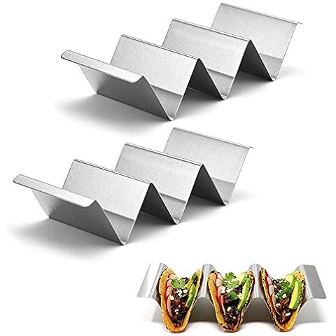 Taco Holder Stand Set,2 Pack Stainless Steel Taco Tray Holder Taco Stands Mexican Food Rack Taco Rack Wave Shaped Taco Tray Holds Wave Taco Rack 2-3 Hard Shell Stands for Dishwasher and Oven Cover