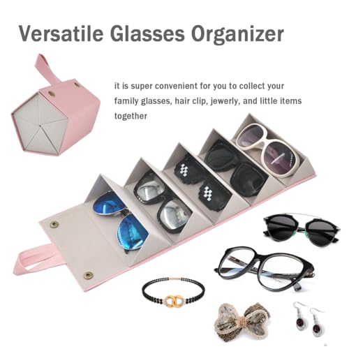 Image of Kenpal Sunglasses Storage Organizer Holder Foldable Travel Case with 5 Slot Compartments for Multiple Glasses
