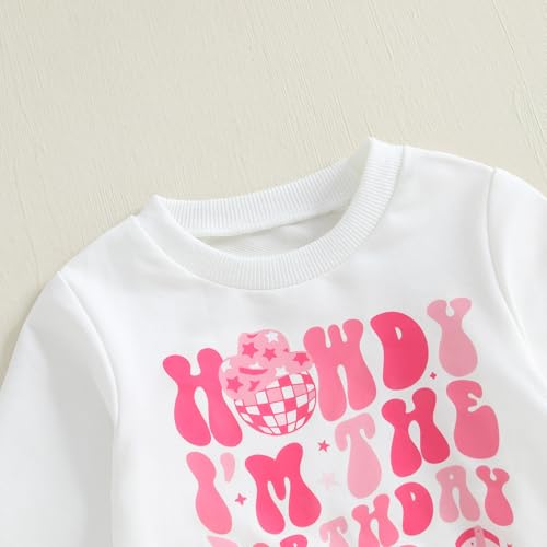 Bagilaanoe Toddler Baby Girl Birthday Outfit Western One/Two/Three Year Old Birthday Long Sleeve Sweatshirt Pants Set4