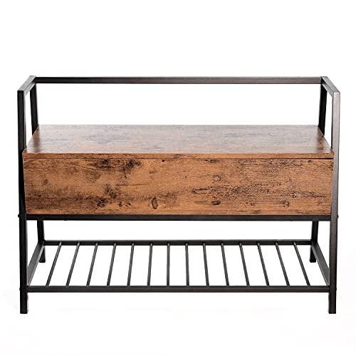 Avafort Shoe Bench With Storage Cabinet Top Seat, Metal Frame, Rustic Brown #TOP1