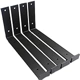 4 Pack - 11.25'L x 6'H x 1.5'W J Lip Shelf Bracket Rustic Industrial Farmhouse Iron Metal Wall Floating Shelf Bracket Metal Shelf Bracket, Industrial Shelf Bracket Shelf Supports with Screws