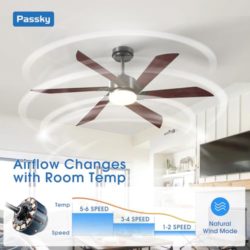 Image of Passky 52 Inch Black Contemporary Ceiling Fans with Lights, Remote Control | 3CCT dimmable light, quiet DC motor, reversible airflow; black contemporary style for bedroom and living room