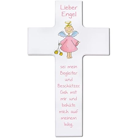 MaMeMi Kinderkreuz Aus Holz Mit Schutzengel - Weißes Taufkreuz 15 Cm Mit Segensspruch Für Jungen