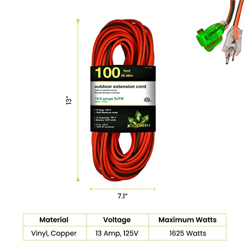 Go Green Power Inc. (Gg-13800) 14/3 Sjtw Outdoor Extension Cord, Lighted Extension Cord, 100 Ft #TOP1
