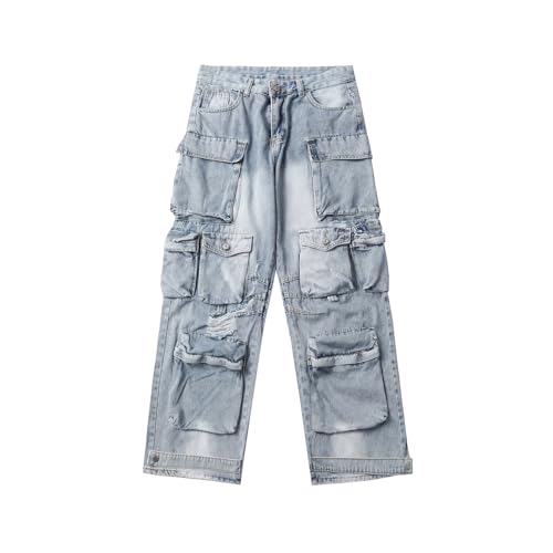 Men's Pants American High-Street Multi-Pocket Loose Workwear Wide Leg Casual Commute Trousers