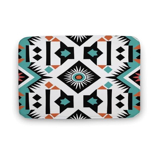 Tappeto da bagno colorato verde-arancio, tappeto da bagno retrò azteco Argyle con retro antiscivolo, morbido tappetino in microfibra per a, 16"x24"