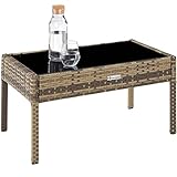 Poly Rattan Sitzgruppe Gartenset mit 2 Stühlen Bank Tisch mit Glasplatte - 7