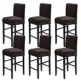 XIAROGEE Crystal Velvet Bar Stool Covers with Backs, Soft Stretch Bar Chair Covers Set of 6 with Elastic Band Washable Counter Height Chair Slipcover for Pub Cafe Kitchen Room (Brown, 6 PCS)