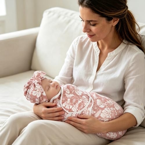 Image of DRESHOW BQUBO 3 Pack Newborn Baby Swaddle Blanket with Hats Infant Adjustable Velcro Swaddling Wraps with Bear Ears Cap for 6-12 Lbs Newborns & 0-3 Months Girls Boys