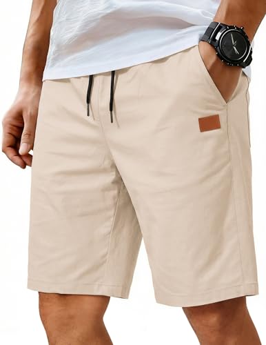 Image of COOFANDY Mens Casual Shorts Cotton Elastic Waist Drawstring Shorts Lightweight Summer Beach Shorts