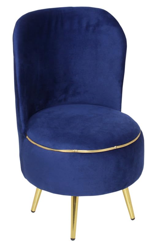 Image of Ottoman for Living Room, Velvet Round Foot Rest Stool, Metal Legs Chair for Sitting, Puffy for Bedroom & Makeup Room Decor | Chair (18 inchx18 inchx32 inch), Puffy (16 inchx16 inchx17 inch) | (Combo-Royal Blue)