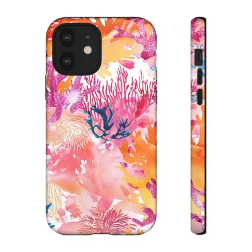 Coque iPhone 12 rose mate rigide anti-glisse motif corail