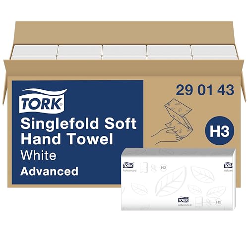 Tork Essuie-mains pliés en V Advanced - 290143 - Papier d'essuyage pour Distributeur H3 - Absorbant et indéchirable, 2 plis, blanc - 15 x 250 feuilles, Moyen