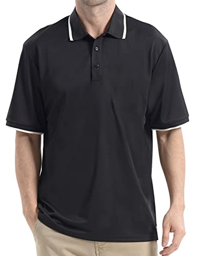 Tskckna Polo Shirt For Men, Short Sleeve Polo Casual Golf Shirt, Quick-Dry Athletic Mens Polo Shirts Black #TOP1