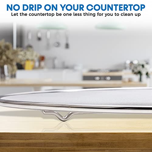 Splatter Screen Ultra Fine Mesh Screen 13" Stainless Steel Grease Splatter Guard With Silicone Handle And Resting Feet, Oil Splatter Guard Frying Pan Cover Splatter Shield For Cleaner Kitchen #TOP2