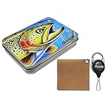 Aventik Metal Rectangular Hinged Tins Box with Lid Fly Fishing Tools Kit Includes a Fly Patch Zinger Retractor (Dry Fly Patch+ Zinger)