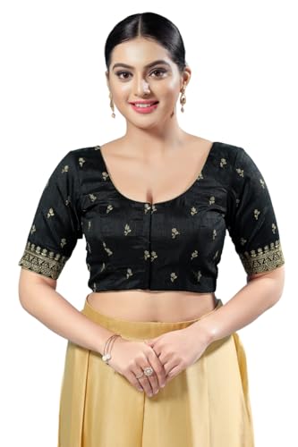 Image of Vamas Women's Silk Padded Self Design Half Sleeve Readymade Saree Blouse (X-1166.ELB)