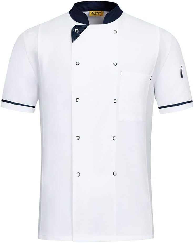 Men's Short Sleeve Chef Coat Jacket,Restaurants Kitchens Cake Shops Cafes Fashion Kitchen Uniform Apparels,White,L