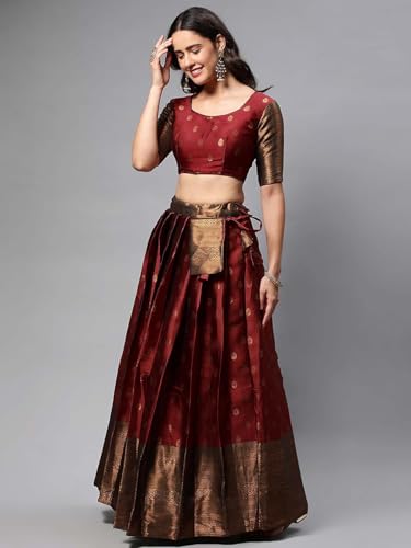 Image of ZITON Women's Indian Traditional Kanjivaram Silk Pure Weaving Lehenga Choli Along With Dupatta And Blouse Piece, Half Saree (Unstitched)